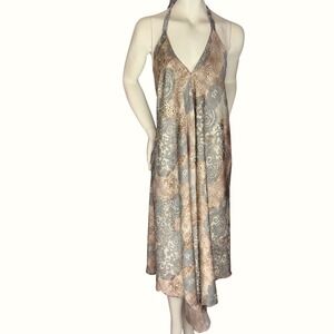 Loveleigh Halter Dress Leopard Lace Print Backless Handkerchief Hem Y2K L